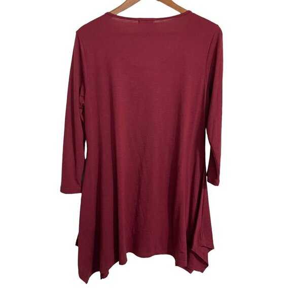 RXB Womens Red Bohemian Embroidered Shark Bite Hem 3/4 Sleeve Blouse Large - Picture 6 of 6